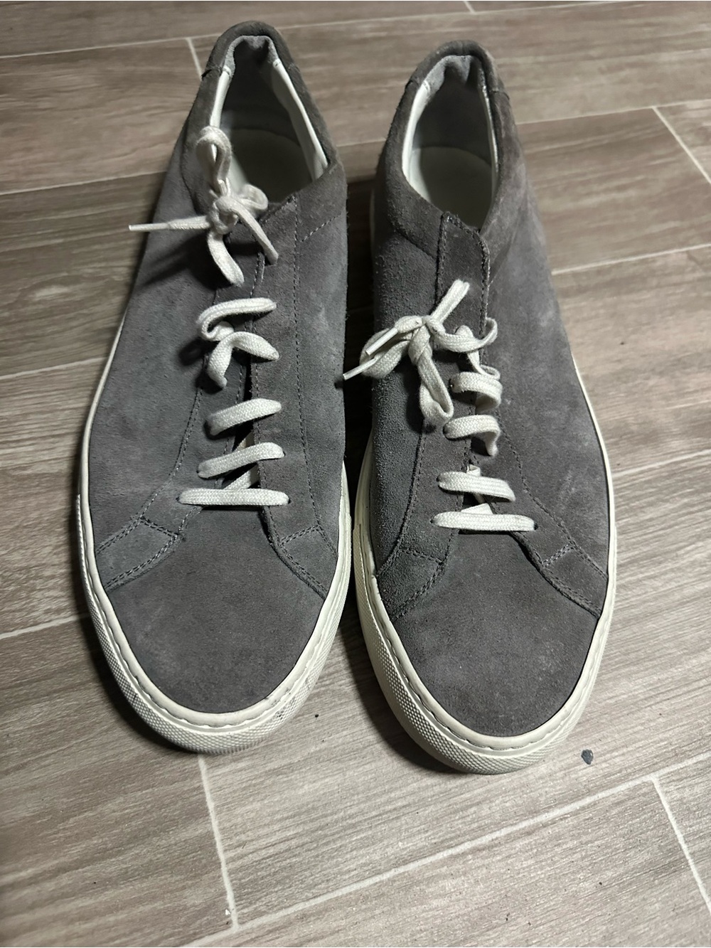 Common Projects Gray Suede Low-Top Sneakers with White Laces